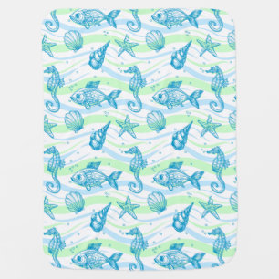 Marine Sketch Pattern Stroller Blanket