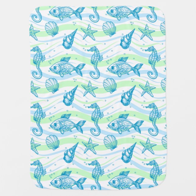 Marine Sketch Pattern Stroller Blanket (Front)
