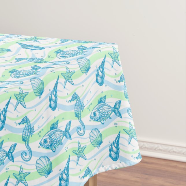 Marine Sketch Pattern Tablecloth (In Situ)