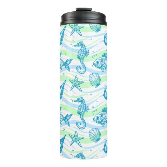 Marine Sketch Pattern Thermal Tumbler (Front)