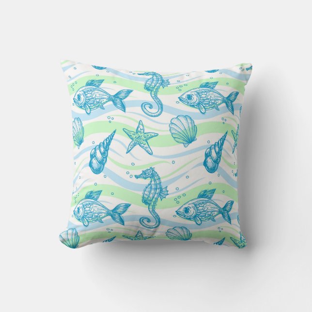 Marine Sketch Pattern Throw Pillow (Front)