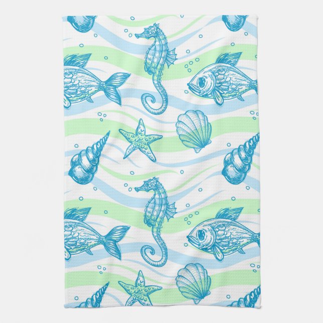 Marine Sketch Pattern Towel (Vertical)