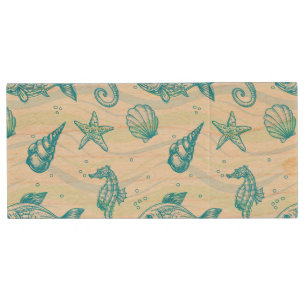 Marine Sketch Pattern Wood USB Flash Drive