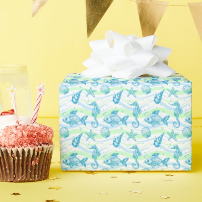 Marine Sketch Pattern Wrapping Paper (Birthday Party)