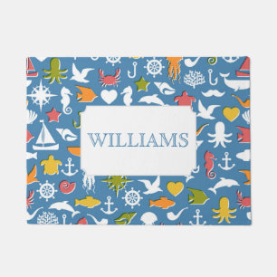 Marine Symbols Pattern   Add Your Name Doormat