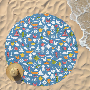 Marine Symbols Pattern Beach Towel