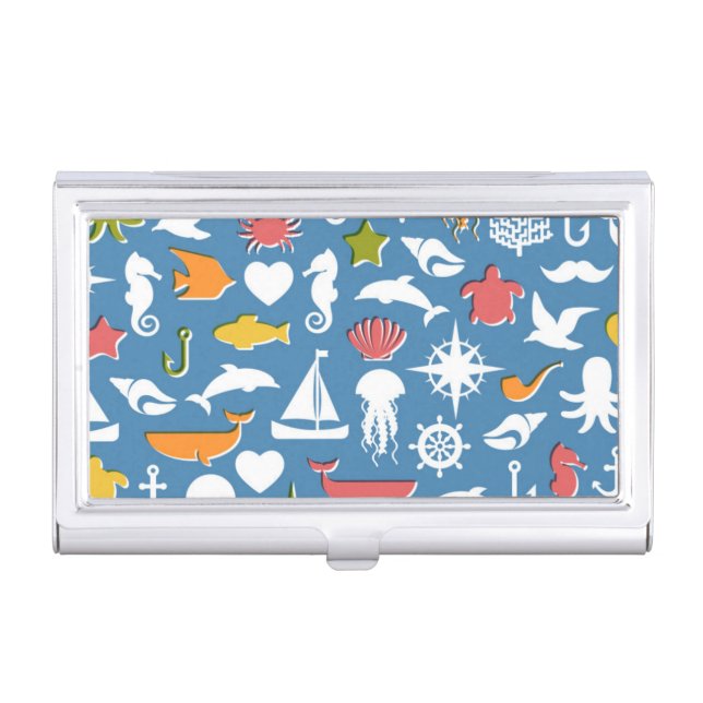 Marine Symbols Pattern Business Card Holder (Front)