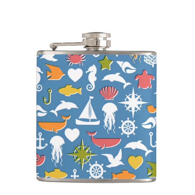 Marine Symbols Pattern Flask (Front)