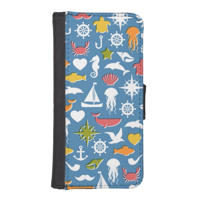 Marine Symbols Pattern iPhone Wallet Case (Front)