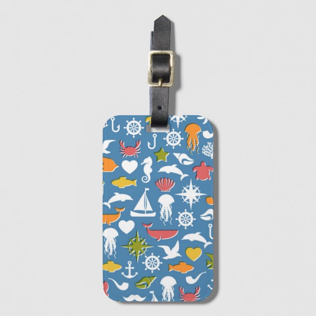 Marine Symbols Pattern Luggage Tag (Front Vertical)
