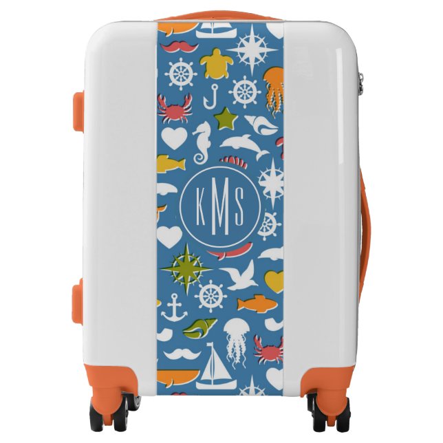 Marine Symbols Pattern| Monogram Luggage (Front)
