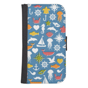 Marine Symbols Pattern Wallet Phone Case For Samsung Galaxy S4