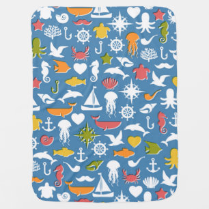 Marine Symbols Pattern Stroller Blanket