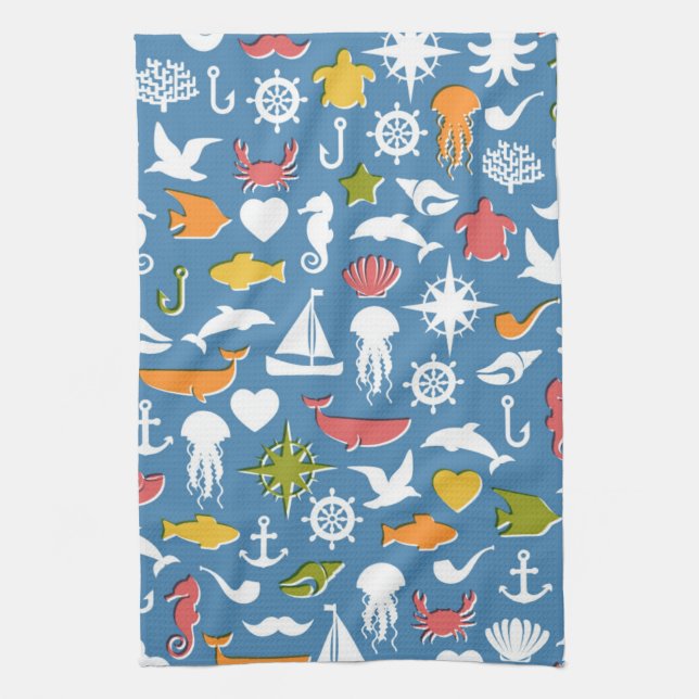 Marine Symbols Pattern Towel (Vertical)