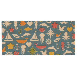 Marine Symbols Pattern Wood Flash Drive