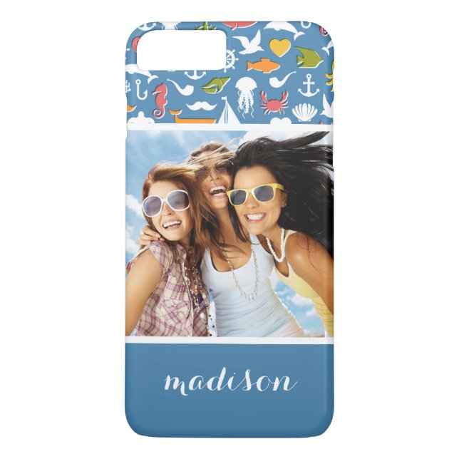 Marine Symbols Pattern | Your Photo & Name Case-Mate iPhone Case (Back)