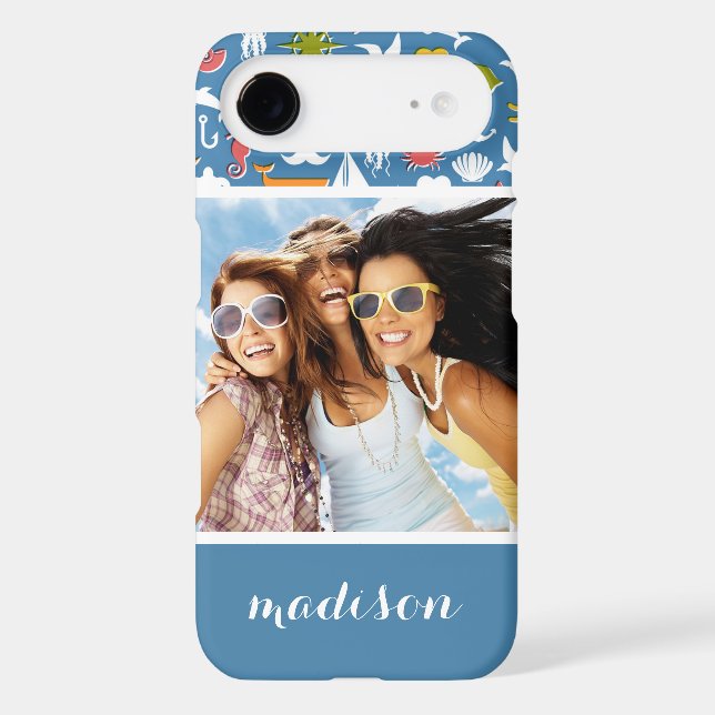 Marine Symbols Pattern | Your Photo & Name Case-Mate iPhone Case (Back)