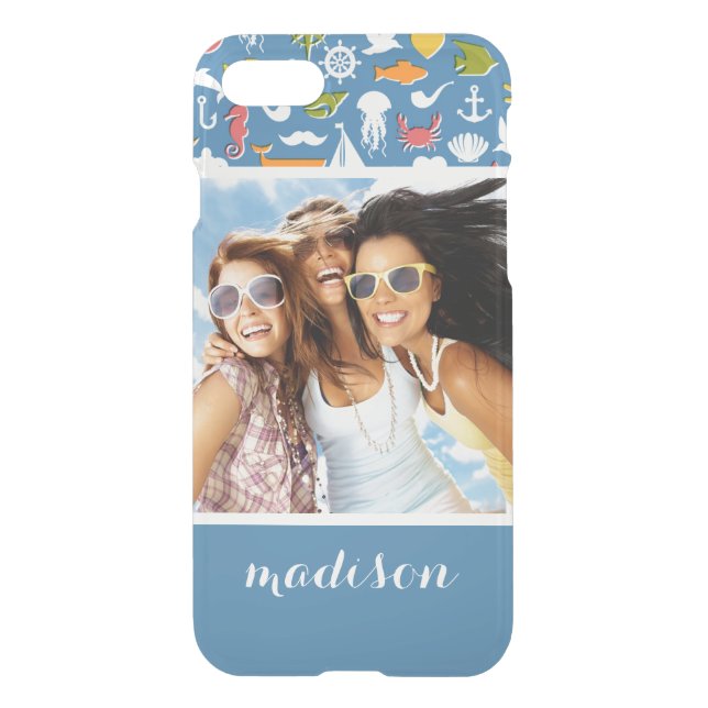 Marine Symbols Pattern | Your Photo & Name Uncommon iPhone Case (Back)