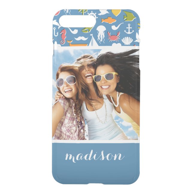 Marine Symbols Pattern | Your Photo & Name Uncommon iPhone Case (Back)
