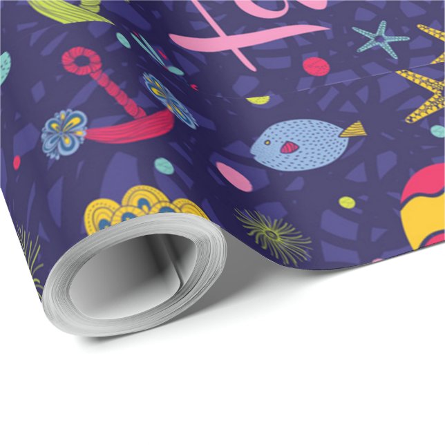 Marine Theme Anchor Fish Starfish Seahorse Wrapping Paper (Roll Corner)