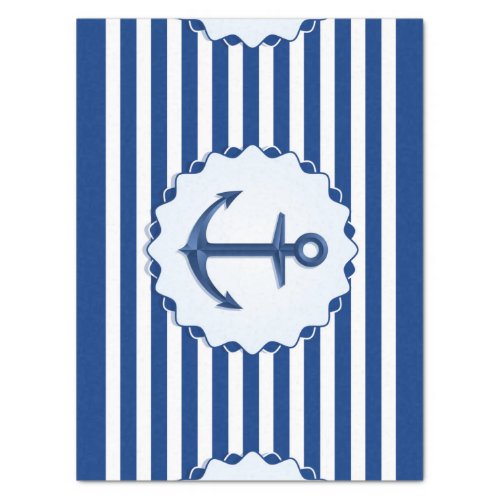 Marine Theme Blue and White Stripe with Anchor  Tissue Paper