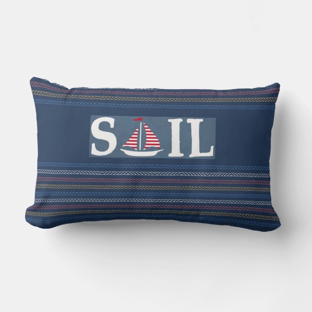 Marine Theme Blue Ocean Regatta Stripe Rope Lines Lumbar Pillow (Front)