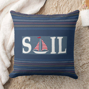 Marine Theme Blue Ocean Regatta Stripe Rope Lines Throw Pillow