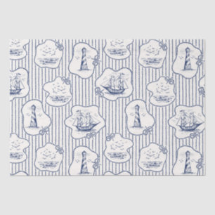 Marine Theme Blue White Stripe Lighthouse Ship Tissue Paper