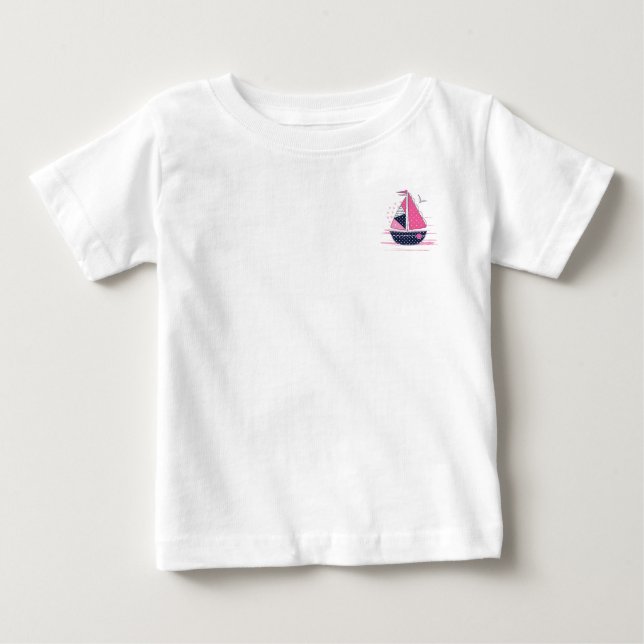 Marine Theme Girly Sailboat Pink Polka Dot Sail Baby T-Shirt (Front)