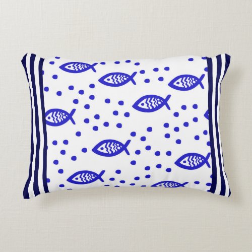 Marine Theme Nautical Elements Fish Stripe Bubbles Accent Pillow