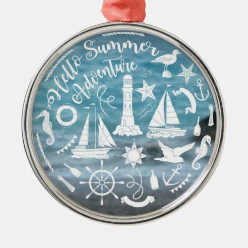  Marine Theme Nautical Elements Summer Adventure  Metal Ornament