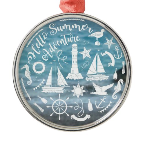 Marine Theme Nautical Elements Summer Adventure  Metal Ornament