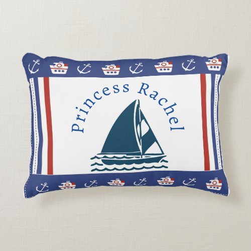 Marine Theme Nautical Symbols Anchor Sail Boat     Accent Pillow