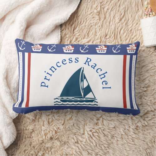 Marine Theme Nautical Symbols Anchor Sail Boat   Lumbar Pillow