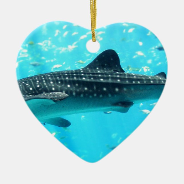 Marine Water Chic Stylish Cool Blue Whale Shark Ceramic Ornament (Front)