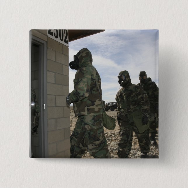 Marines and Sailors file into the gas chamber Button (Front)