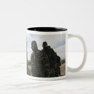 Marines and Sailors file into the gas chamber Two-Tone Coffee Mug