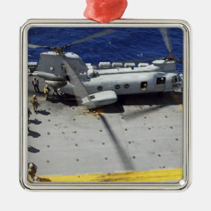 Marines board a CH-46E Sea Knight helicopter Metal Ornament
