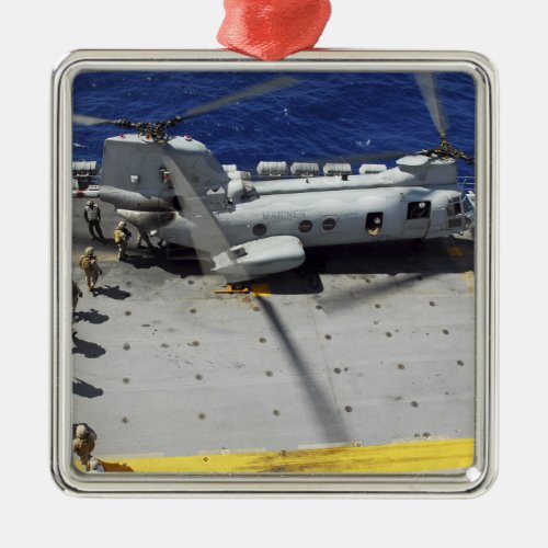 Marines board a CH_46E Sea Knight helicopter Metal Ornament