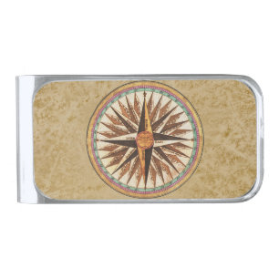 Marine's Compass Silver Finish Money Clip