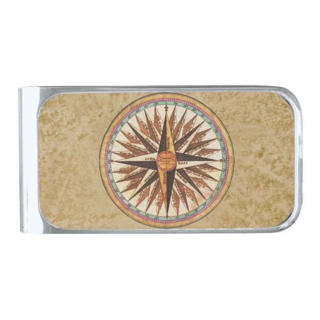Marine's Compass Silver Finish Money Clip (Front)