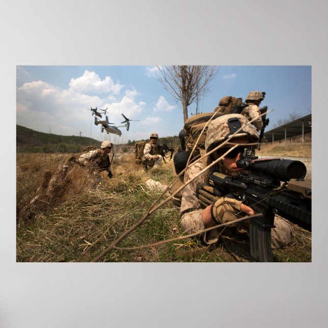 Marines Conducting Vertical Assault Exercise Poster (Front)