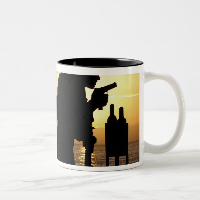 Marines fire 9mm handguns Two-Tone coffee mug (Right)