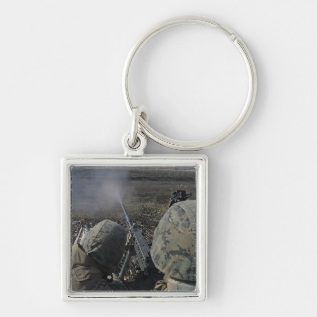 Marines fire an M2 50 caliber machine gun Keychain (Front)
