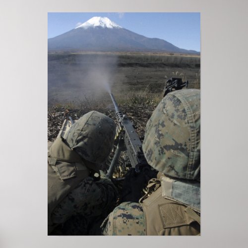 Marines fire an M2 50 caliber machine gun Poster