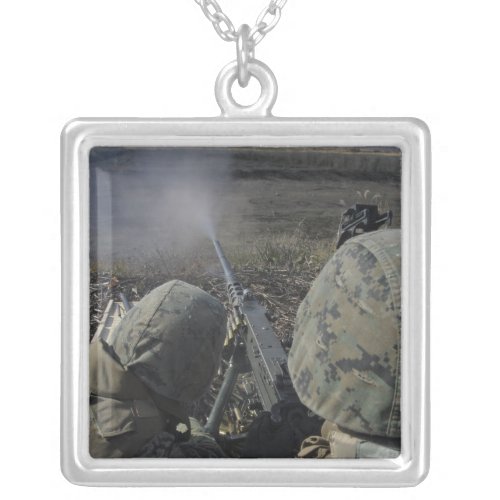 Marines fire an M2 50 caliber machine gun Silver Plated Necklace