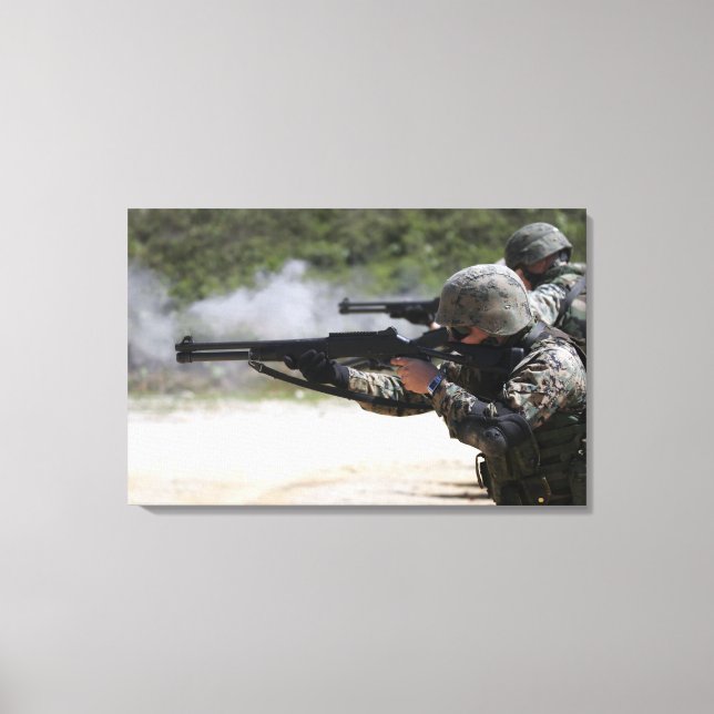Marines firing shotguns canvas print (Front)