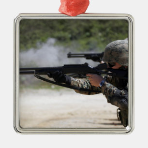 Marines firing shotguns metal ornament