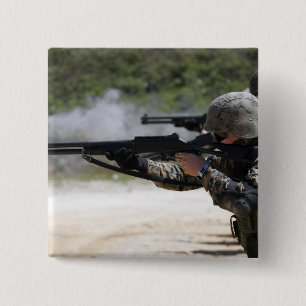 Marines firing shotguns pinback button