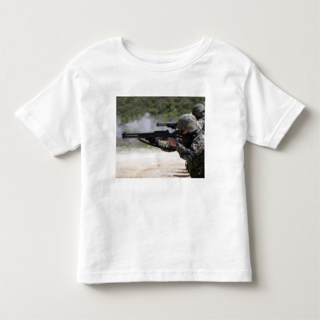 Marines firing shotguns toddler t-shirt (Front)